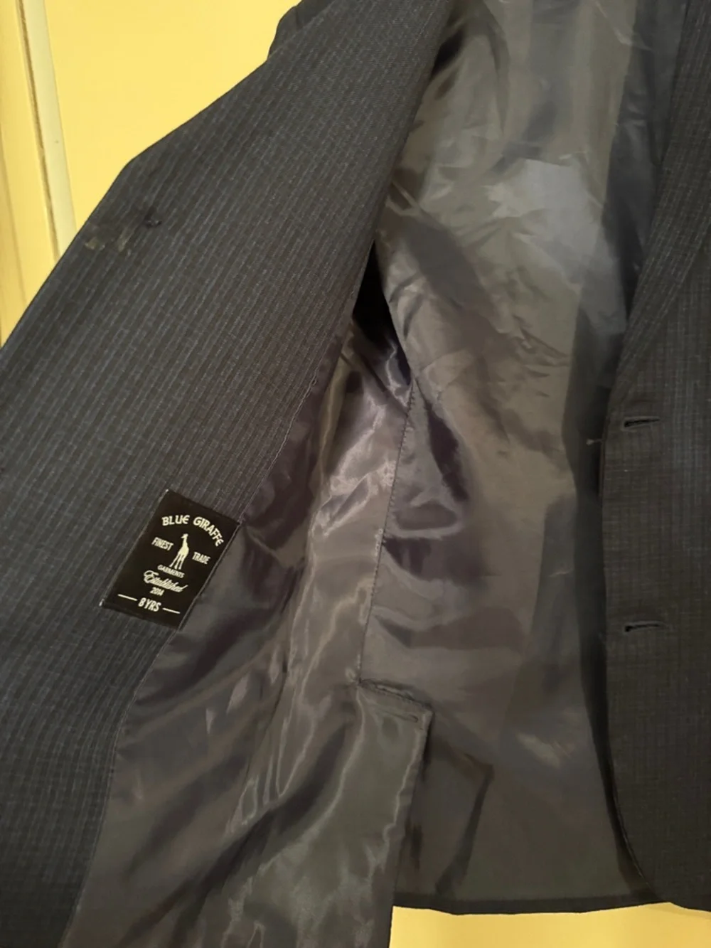 Boys Navy Pinstripe Blazer - Classic Single-Button Jacket with matching pants.
